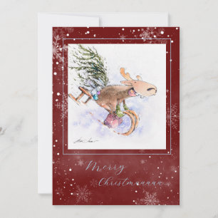 EVE Painted Christmas  Reindeer and bunny Holiday Card