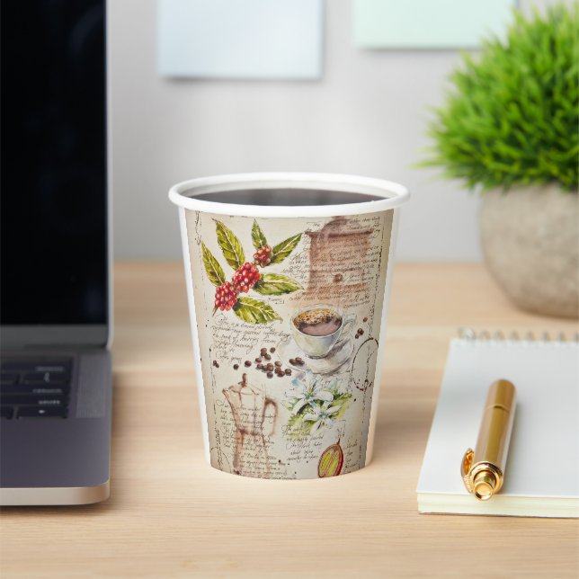 EVE Painted Coffee Botanical Illustration        Paper Cups (Insitu)