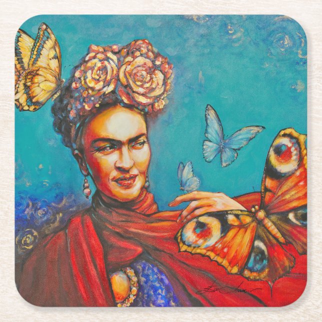 Eve Painted Frida Square Paper Coaster (Front)