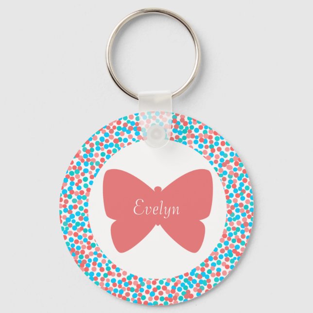 Evelyn Butterfly Dots Keychain / Keyring (Front)