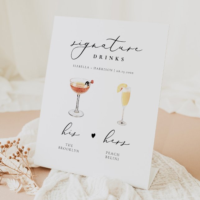 EVELYN Calligraphy Signature Drink Wedding Bar Pedestal Sign (Creator Uploaded)