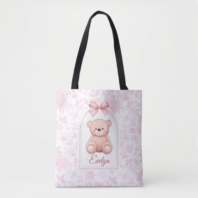 Evelyn | Custom Pink Teddy Bear Nursery Design  Tote Bag (Front)