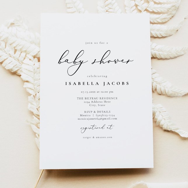 EVELYN Elegant Calligraphy Script Baby Shower Invitation (Creator Uploaded)