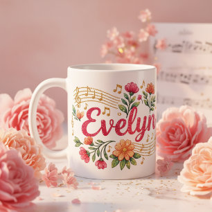 Evelyn Floral Music Lover Glitter Mug