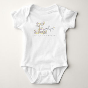 Evelyn girls name meaning E monogram hearts Baby Bodysuit