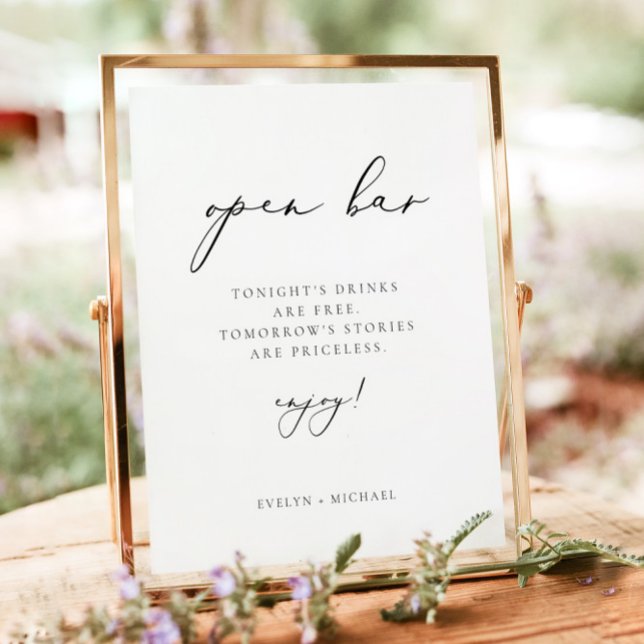 EVELYN Modern Elegant Calligraphy Open Bar Drink Poster (Creator Uploaded)