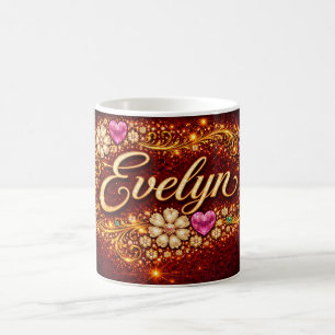 Evelyn Mug Pink Hearts Gold Script Romantic Gift