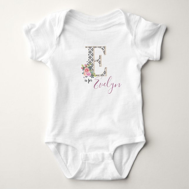 Evelyn Name Baby Outfit Letter Romper Floral Girl Bodysuit (Front)