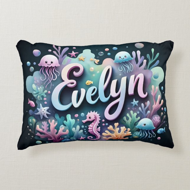 Evelyn Name Ocean Theme Decorative Sea Life Cushion (Front)