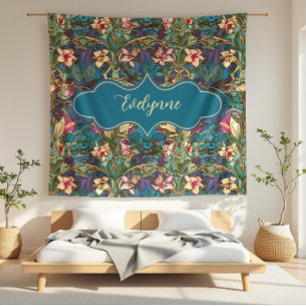 Evelynne Art Nouveau Jewel Toned Floral Fleece Blanket