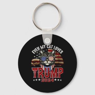 Even My Cat Loves Trump 2024 Usa American Flag 4th Key Ring