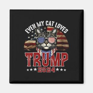 Even My Cat Loves Trump 2024 Usa American Flag 4th Magnet