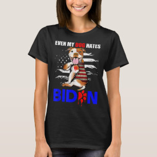 Even My Dog Hates Biden USA Flag Pitbull T-Shirt