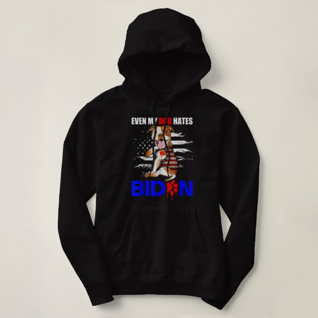 Even My Dog Hates Biden USA Flag Pitbull T-Shirt Hoodie (Design Front)