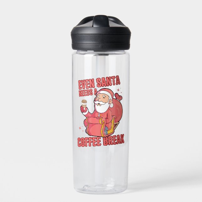 Even Santa Needs A Coffee Break Water Bottle (Front)