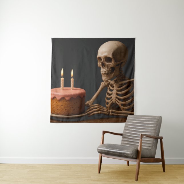 Even Skeletons Deserve a Birthday Slice Tapestry (In Situ)