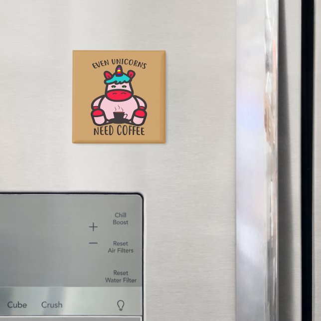 Even Unicorns Need Coffee Funny Pink Unicorn Magnet (In Situ (Fridge))