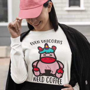 Even Unicorns Need Coffee Funny Pink Unicorn T-Shirt