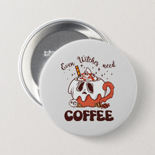 Even Witches Need Coffee – Cute Ghost 7.5 Cm Round Badge