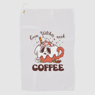 Even Witches Need Coffee – Cute Ghost Golf Towel