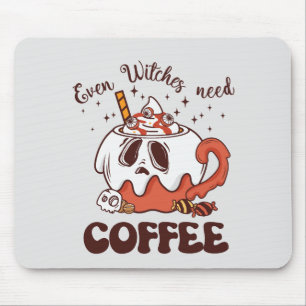 Even Witches Need Coffee – Cute Ghost Mouse Pad