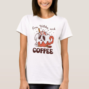 Even Witches Need Coffee – Cute Ghost T-Shirt