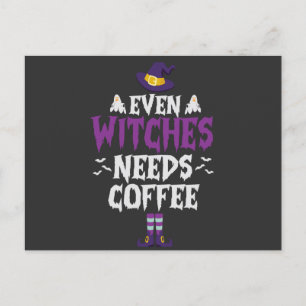 Even Witches Needs Coffee Funny Spooky Halloween  Invitation Postcard