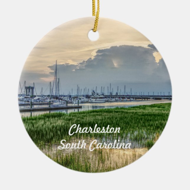 Evening At Charleston Harbour Ceramic Tree Decoration (Front)