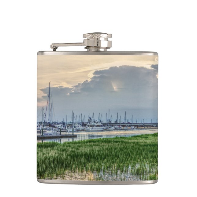 Evening At Charleston Harbour Hip Flask (Front)