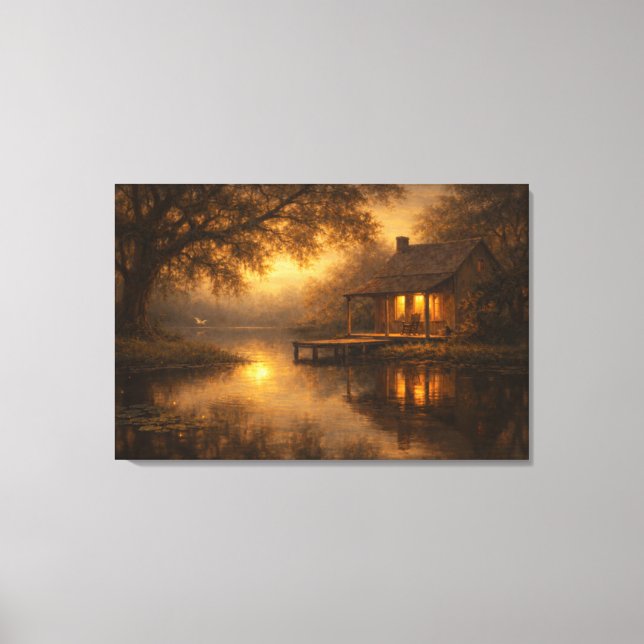 Evening at Ease | Lake Cabin Art | Stretched Canvas Print (Front)