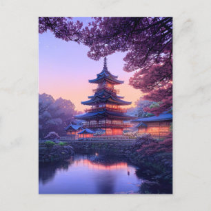 Evening at Riverside Temple Postcard