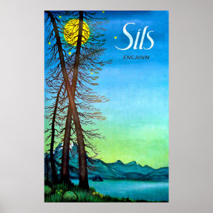 Evening at Sils, Engadin, Switzerland, vintage Poster