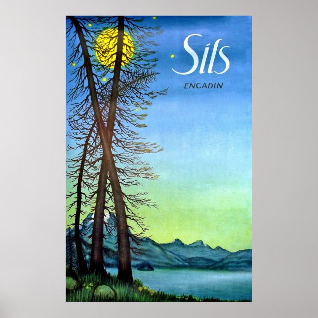 Evening at Sils, Engadin, Switzerland, vintage Poster (Front)