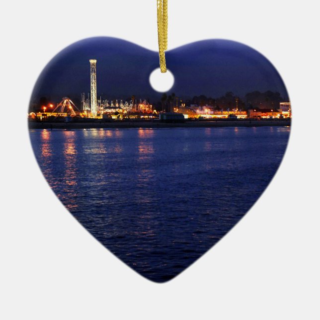 Evening at the Santa Cruz Boardwalk Ceramic Tree Decoration (Front)