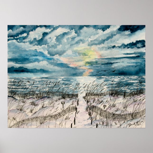 Evening beach sunset art print (Front)