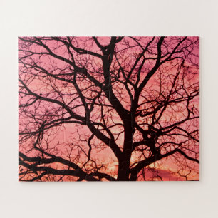 Evening Blush Tree Silhouette Jigsaw Puzzle