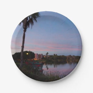 Evening By The Palm Tree Paper Plate