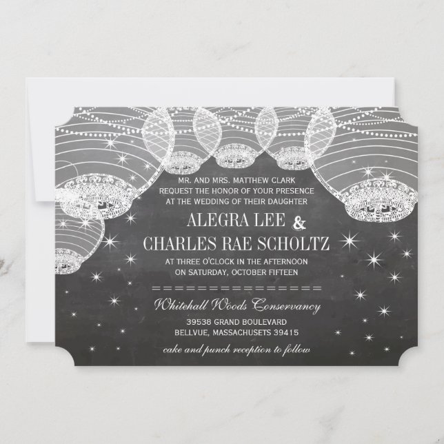 Evening Chalkboard Paper Lantern Under the Stars Invitation (Front)