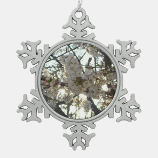 Evening Cherry Blossoms II Spring Sunset Snowflake Pewter Christmas Ornament