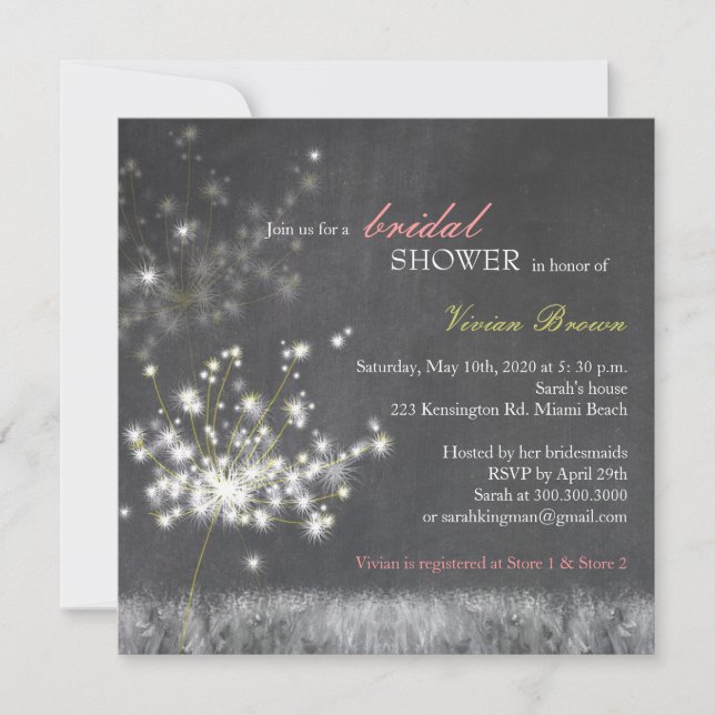 Evening Dandelion Chalkboard Bridal Shower Invitation (Front)