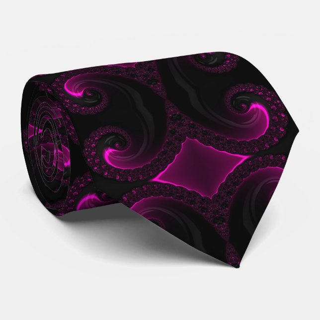 Evening Dawn Magenta Artistic Fractal Art Tie (Rolled)