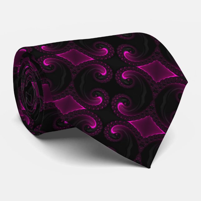 Evening Dawn Magenta Artistic Fractal Art Tie (Rolled)