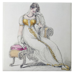 Evening dress or wedding dress, fashion plate from tile