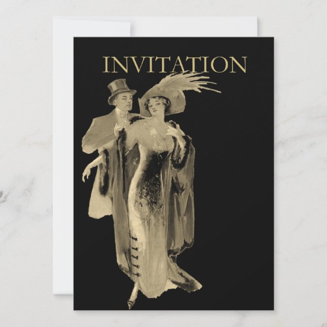 Evening Dress ~ Vintage Illustration Invitation (Front)