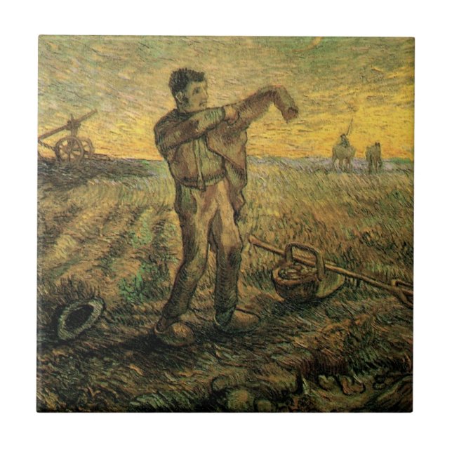 Evening - End of the Day by Vincent van Gogh Tile (Front)