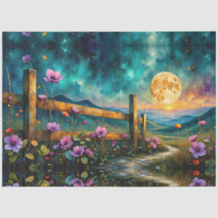 Evening Floral and Landscape Lunar Glow  Tissue Paper