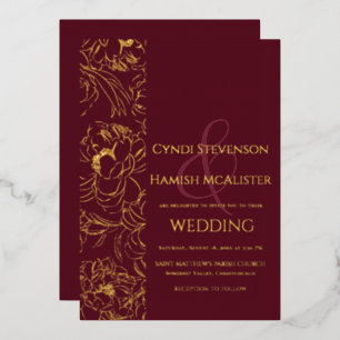 Evening Floral Burgundy Wedding Foil