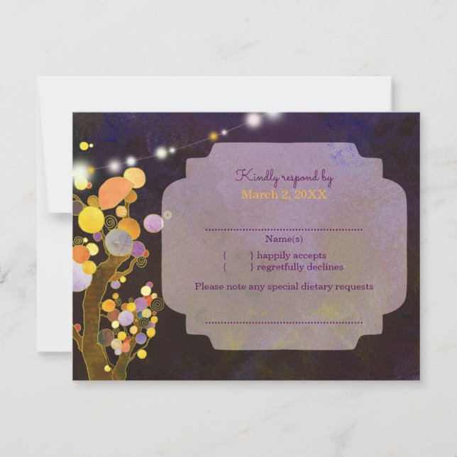 Evening Garden String Lights Wedding RSVP Card (Front)