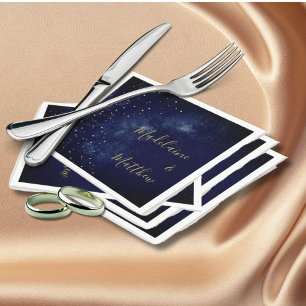 Evening Gold Stars Blue Astral Wedding Napkin