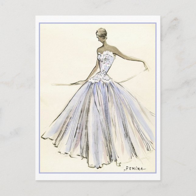 Evening Gown Fashion Design Sketch Postcard (Front)